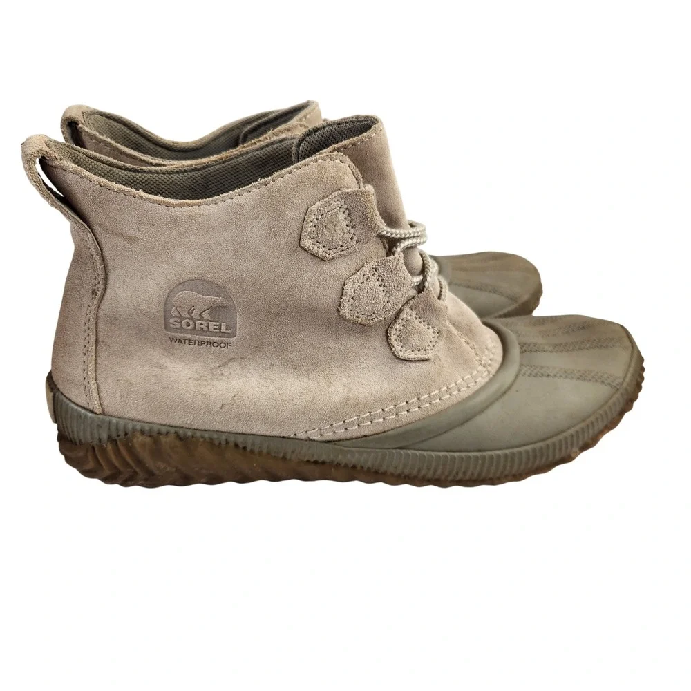 Sorel Womens Out & About Waterproof Suede Lace Up Duck Boots Taupe‎ Size 7